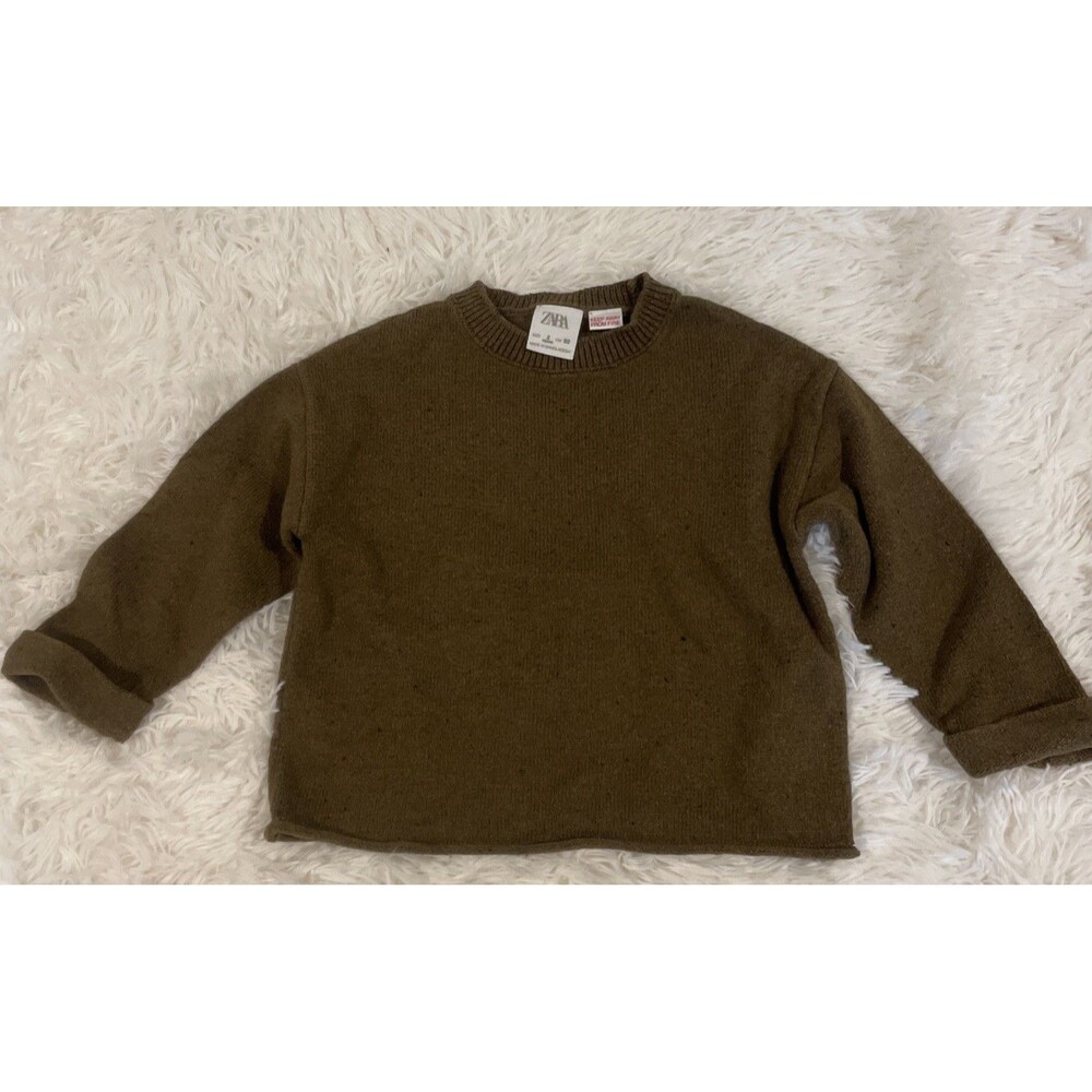 Zara Crew Neck Long Sleeve Brown/Green Timeless Knit Sweater Kids Size 2 Years